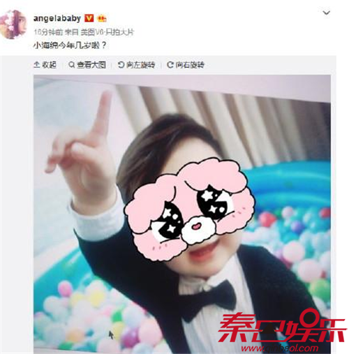 Baby为儿子庆生小海绵正面照曝光 DNA基因太强大果然是黄晓明的